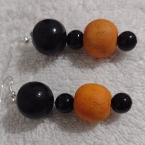 Chic Black and Orange Beaded Earrings